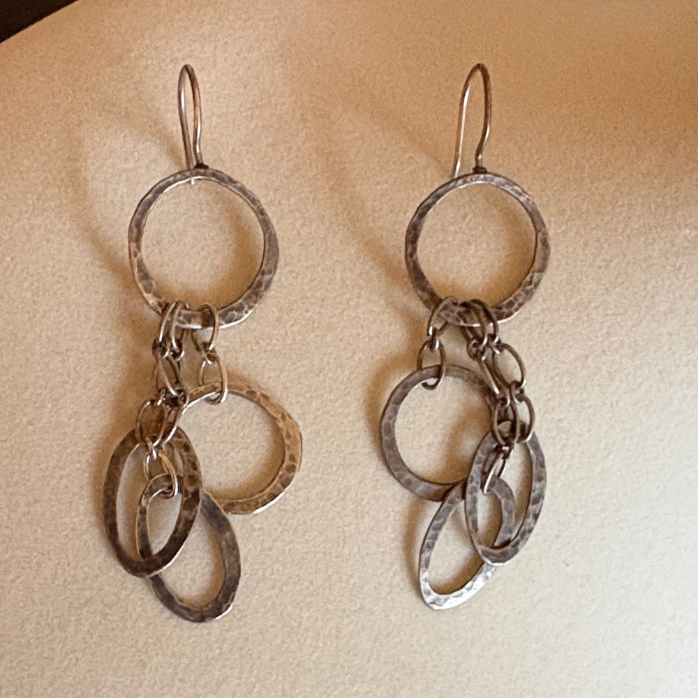Silpada Silver Hammered Multi-Ring Dangle Earrings - image 1